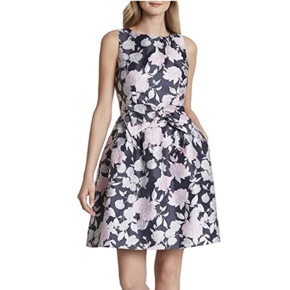 Tahari ASL Women's Sleeveless Bow Waist Floral Dress
